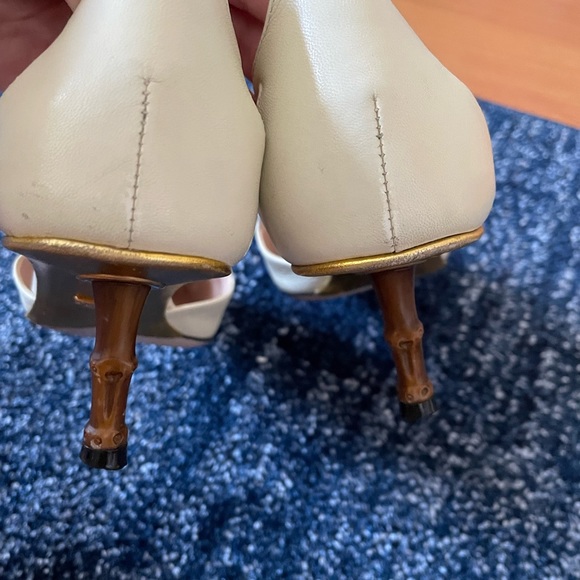 Gucci White GG Crystal Bamboo Unia Heels 8.5